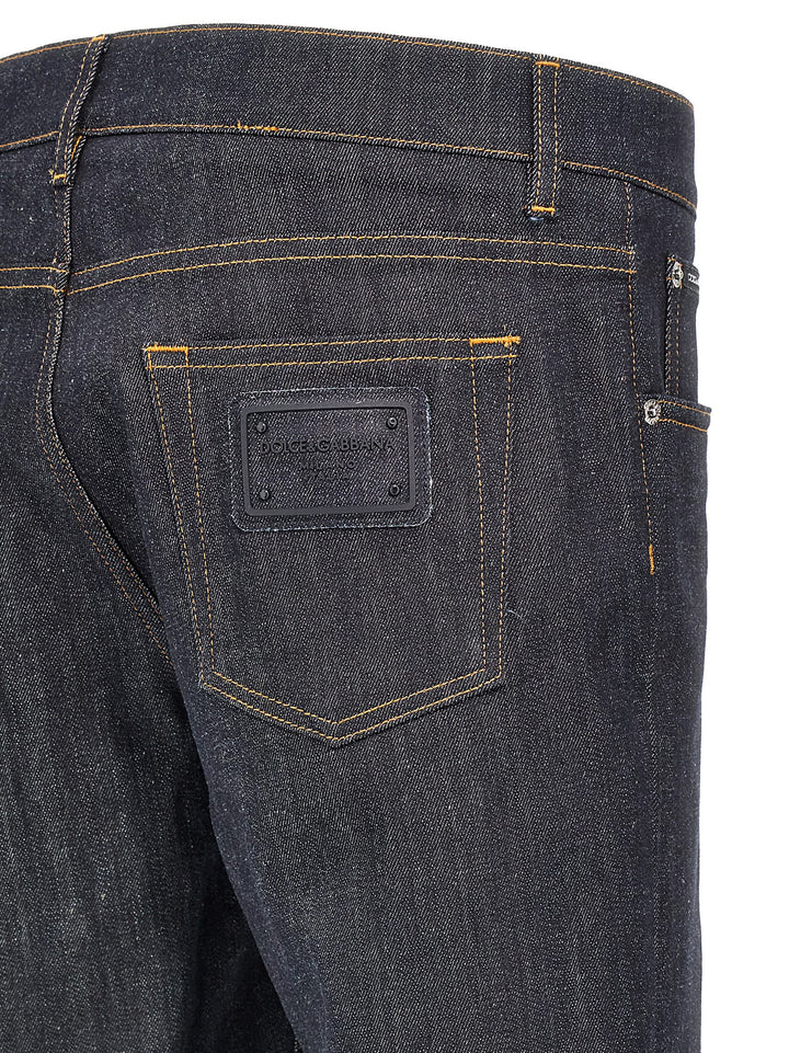 Rubberized Logo Jeans Blu