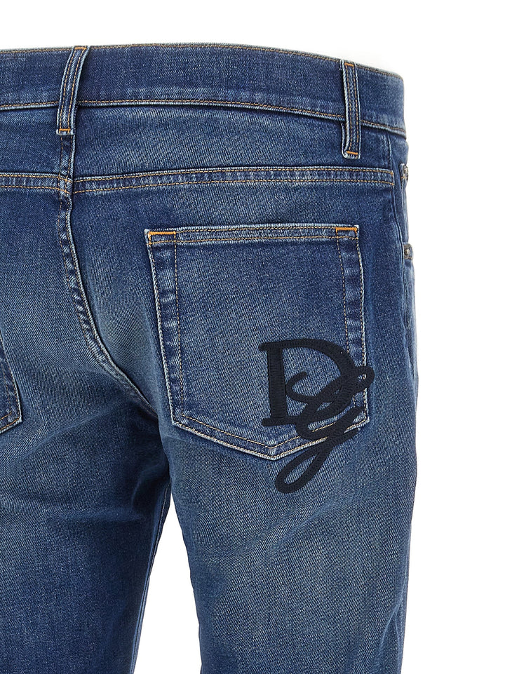 Logo Embroidery Jeans Blu