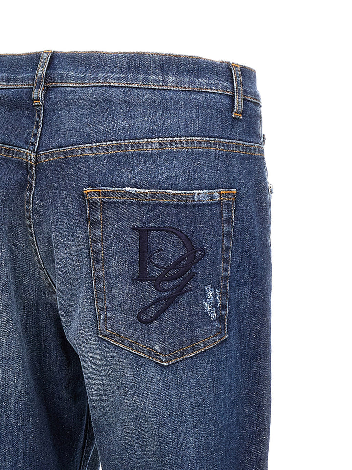 Logo Embroidery Jeans Blu