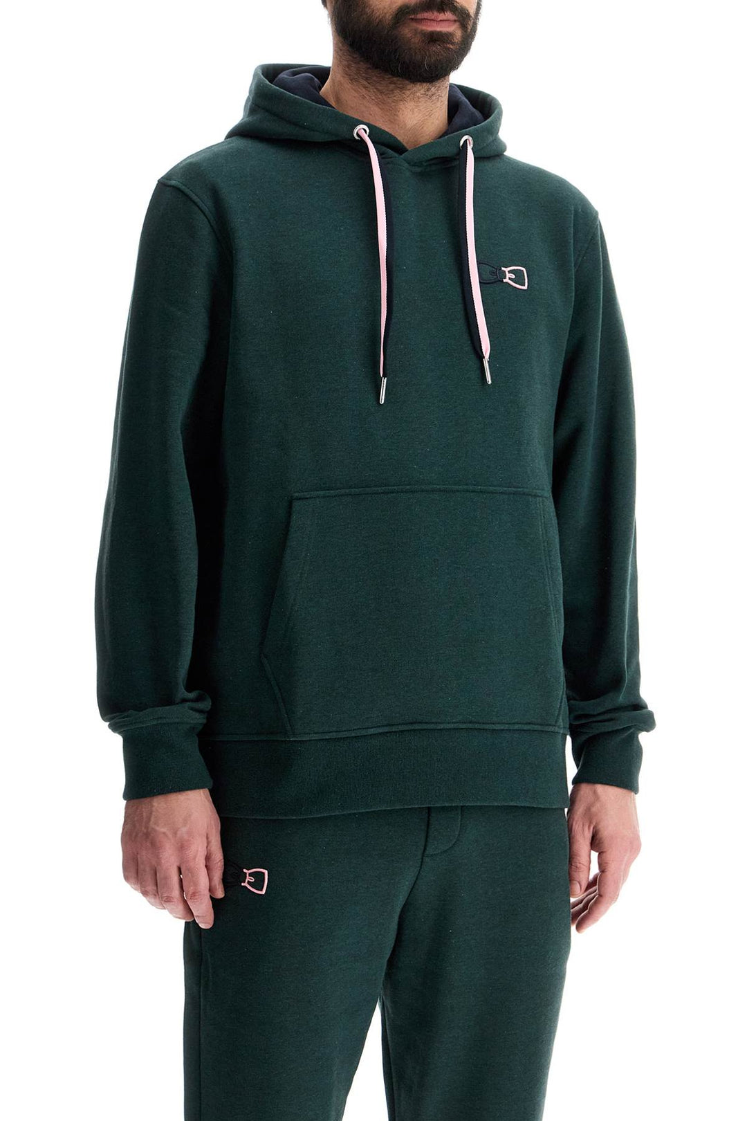 Felpa Con Cappuccio Zip Verde Scuro Loose Fit