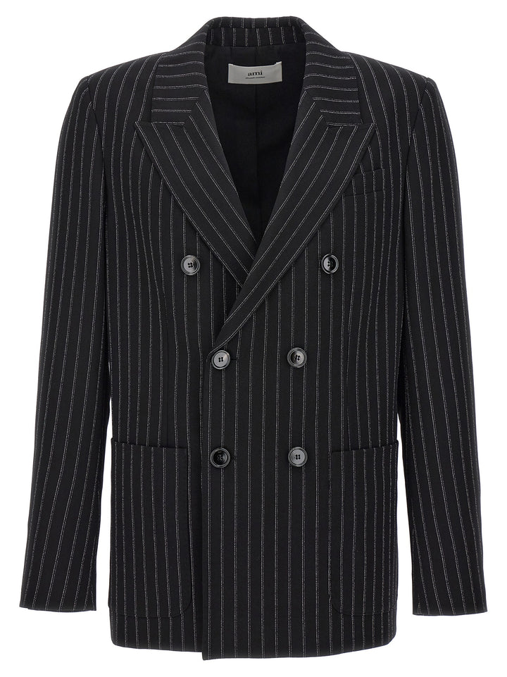 Pinstriped Double-Breasted Blazer Bianco/Nero