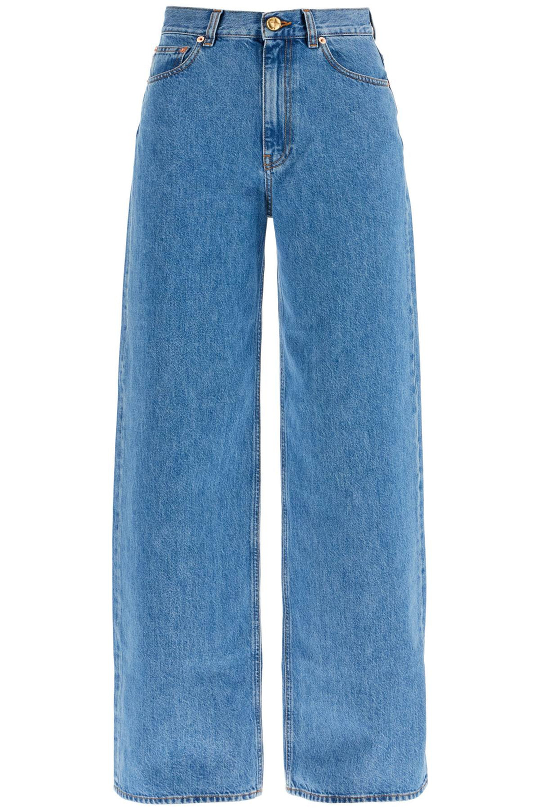 Jeans In Cotone Blu Con Ricamo Arancione