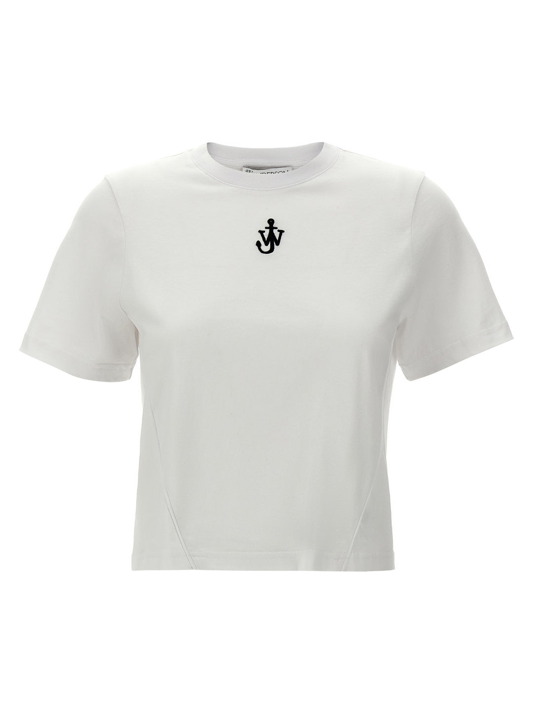 Anchor Embroidery Pannelled Cropped T Shirt Bianco