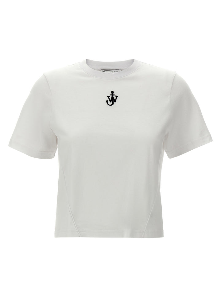 Anchor Embroidery Pannelled Cropped T Shirt Bianco