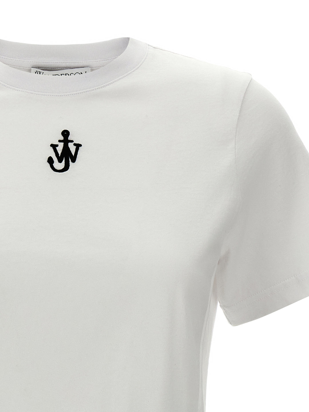 Anchor Embroidery Pannelled Cropped T Shirt Bianco