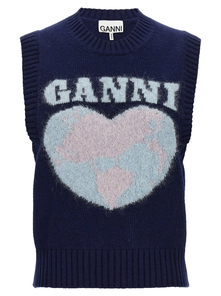 Logo Intarsia Vest Gilet Blu