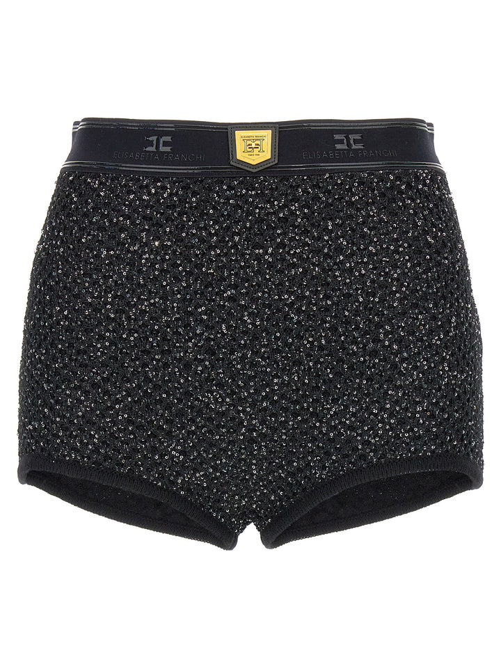 Sequined Knit Shorts Bermuda, Short Nero