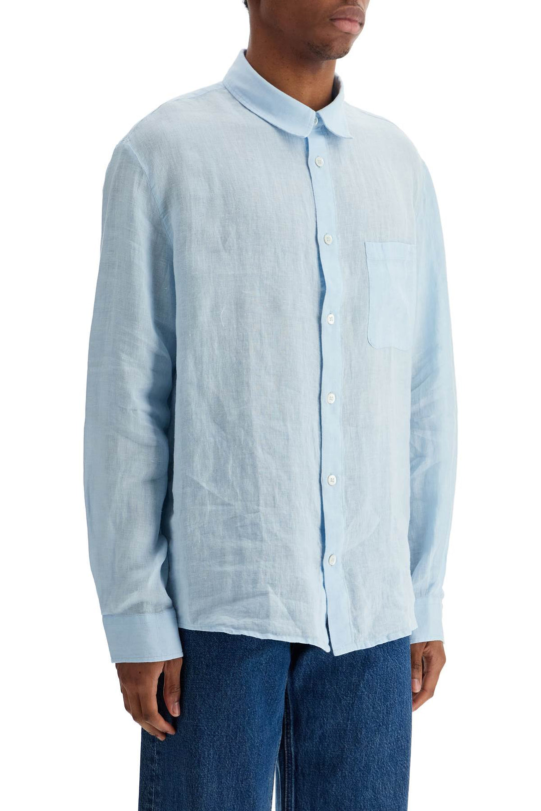 Camicia In Lino Azzurro Chiaro Vestibilità Ampia