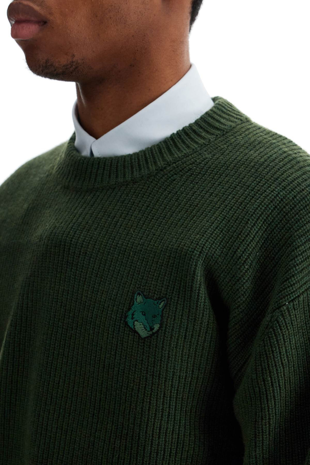 Maglione In Lana E Viscosa Verde Ranger Con Patch Volpe