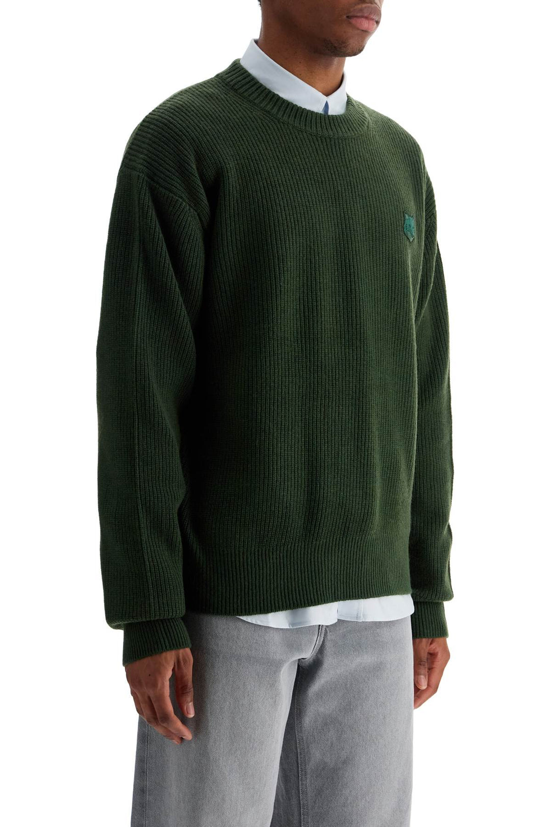 Maglione In Lana E Viscosa Verde Ranger Con Patch Volpe