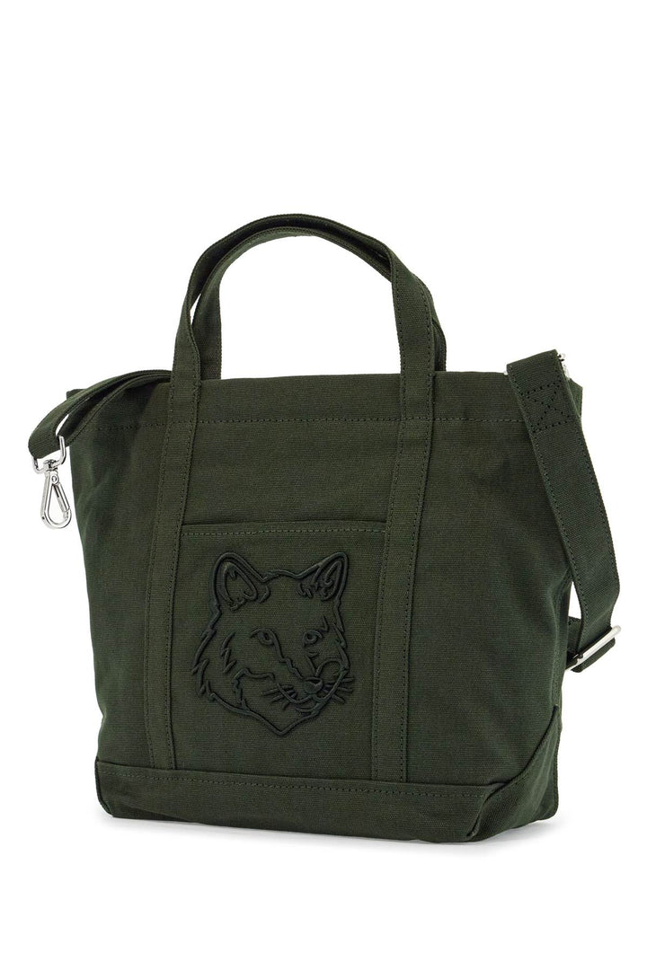 Borsa Tote Piccola In Cotone Verde Ranger Con Logo Volpe Ricamato