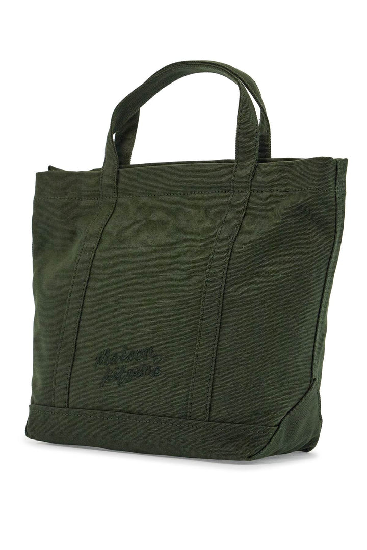 Borsa Tote Piccola In Cotone Verde Ranger Con Logo Volpe Ricamato