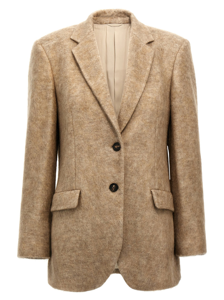 Single-Breasted Mohair Blazer Blazer And Suits Beige