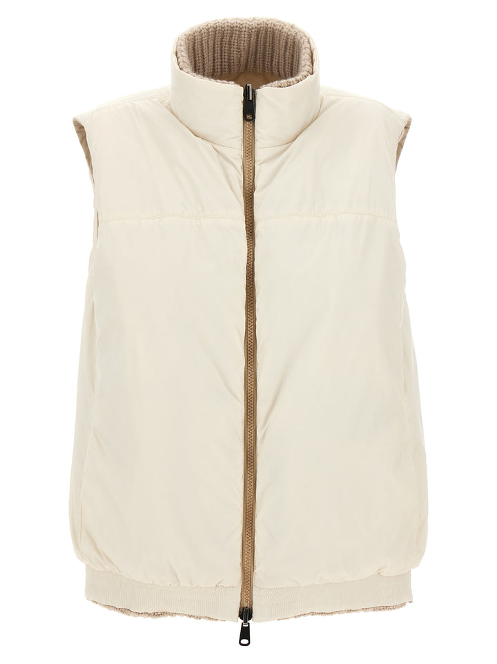 Reversible Knit Insert Vest Gilet Beige