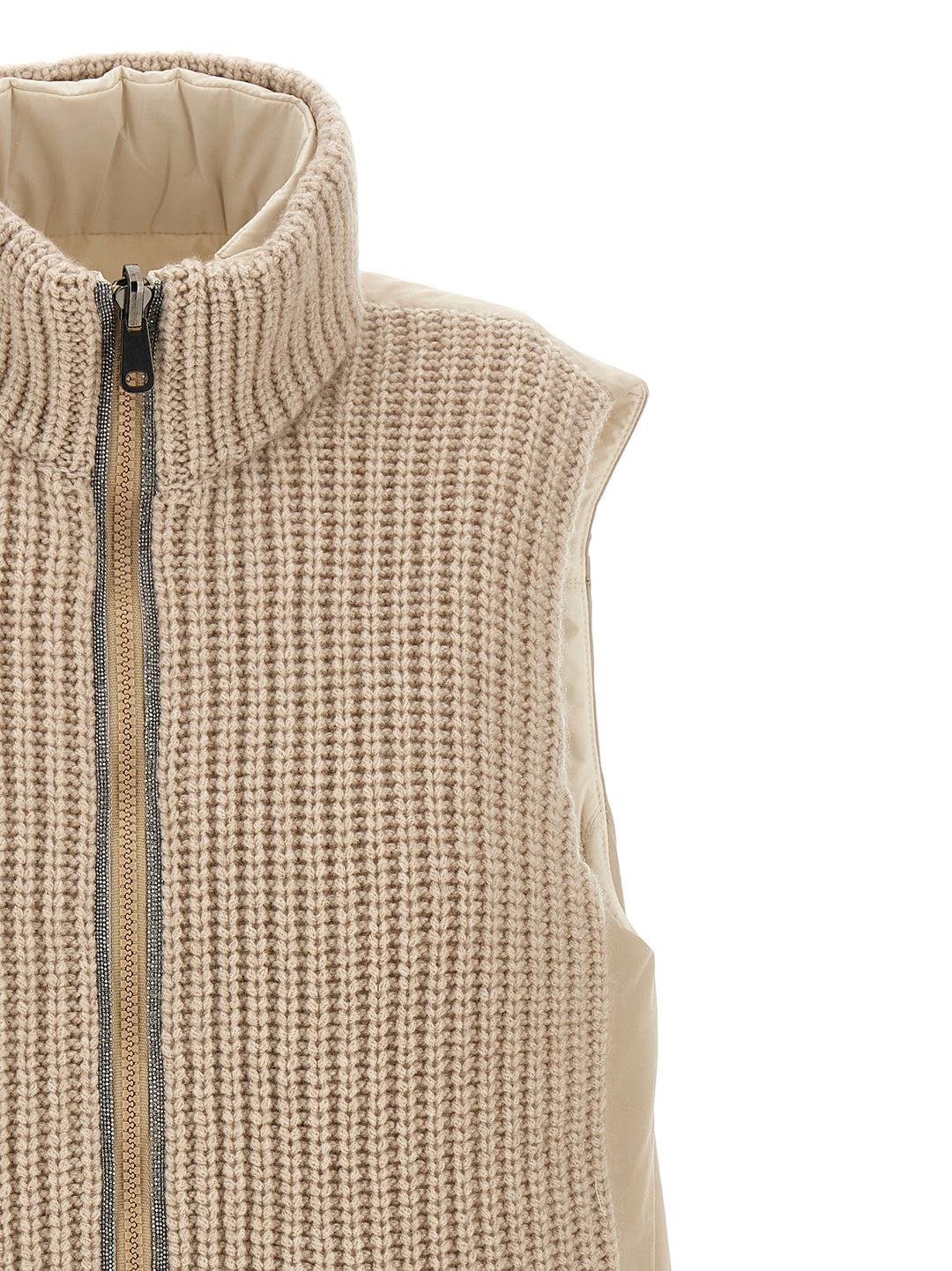 Reversible Knit Insert Vest Gilet Beige