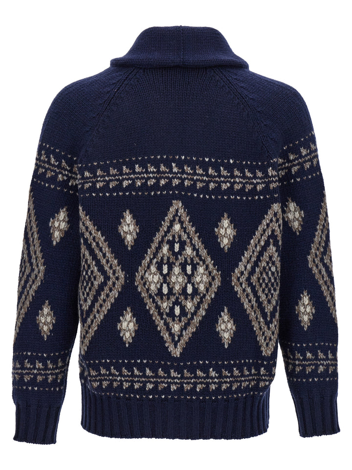 Jacquard Cashmere Cardigan Maglioni Blu