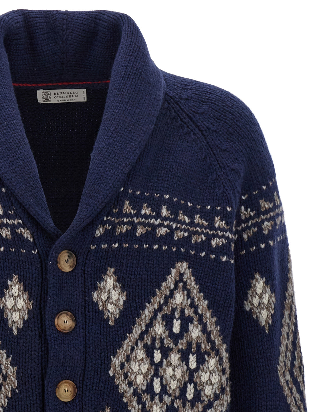 Jacquard Cashmere Cardigan Maglioni Blu