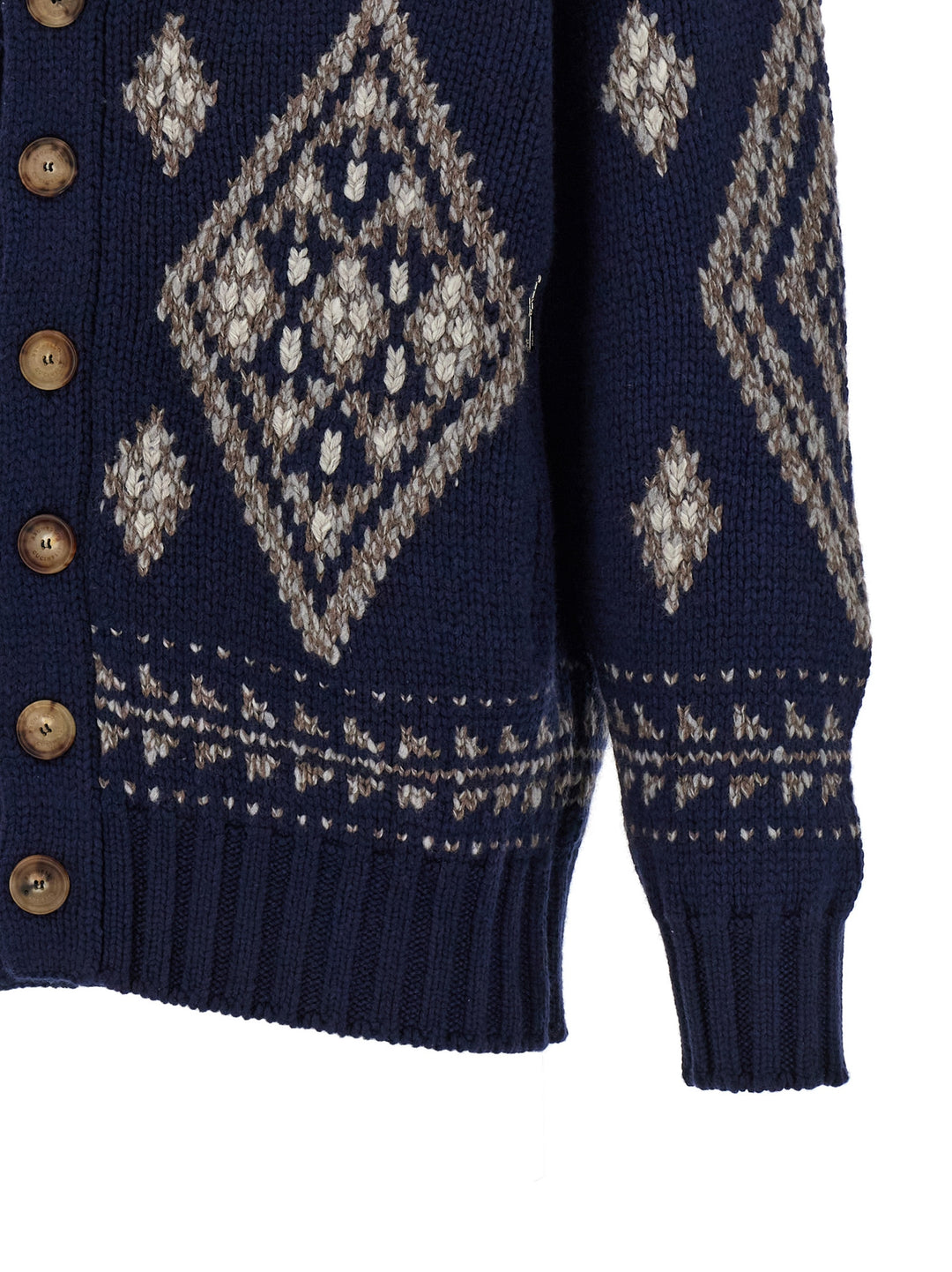 Jacquard Cashmere Cardigan Maglioni Blu