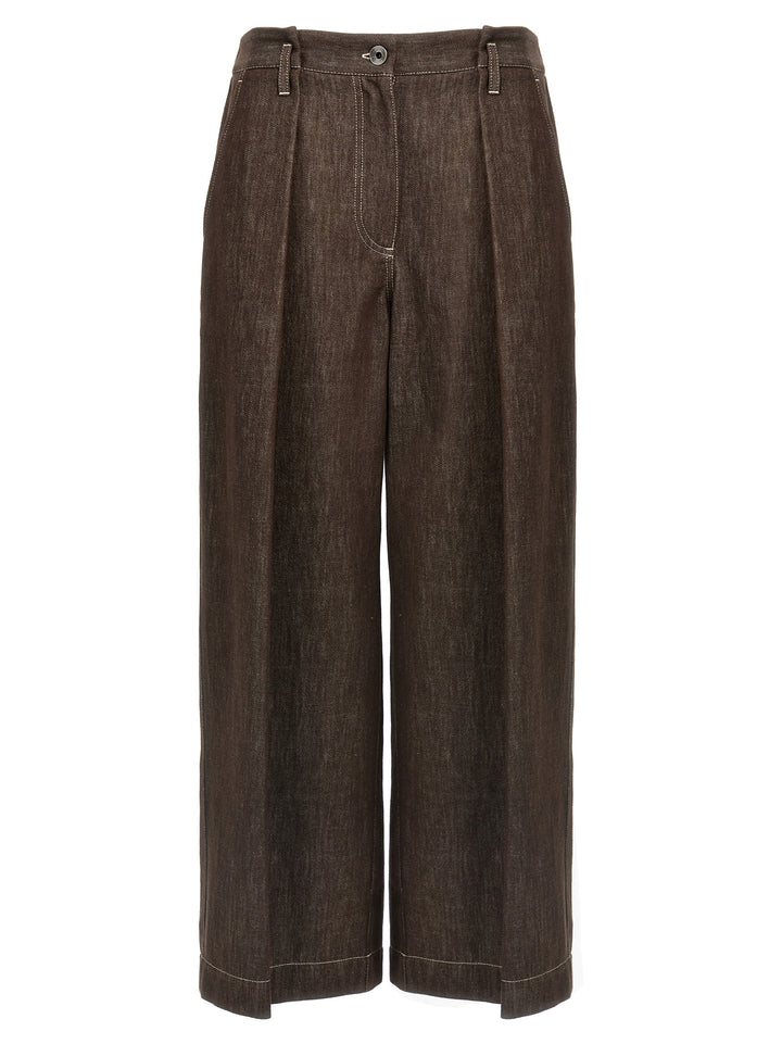 A-Line Pleated Pantaloni Marrone