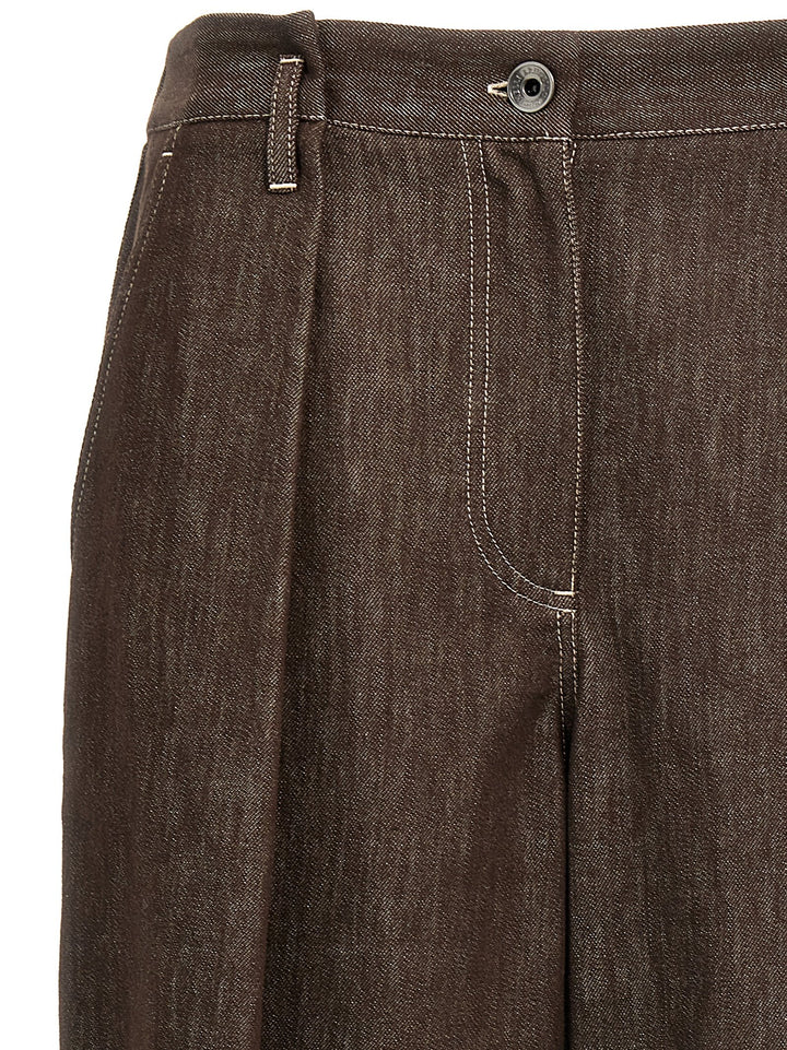 A-Line Pleated Pantaloni Marrone