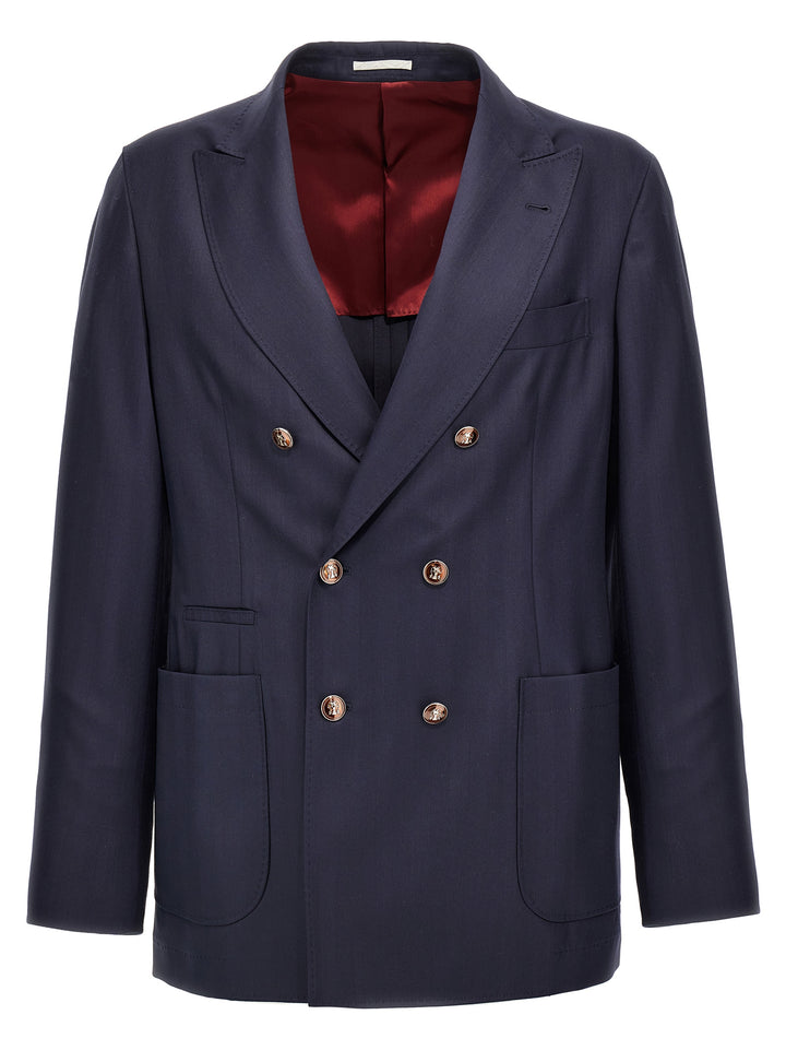 Twill Double-Breasted Blazer Blu