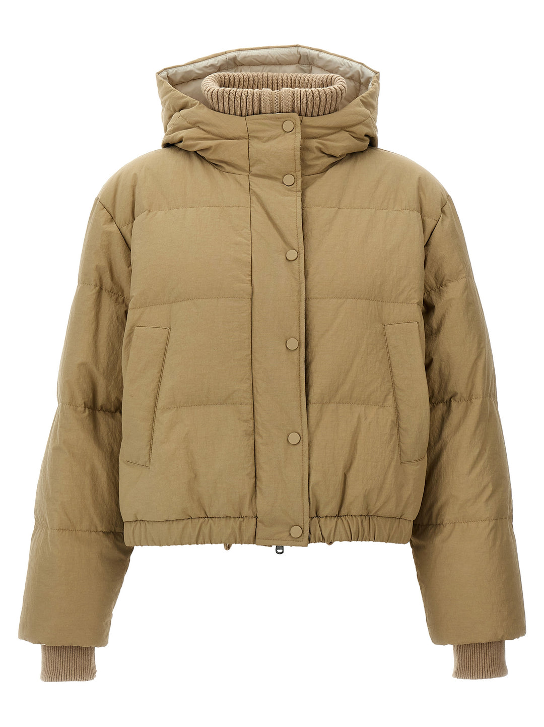 Hooded Knit Insert Down Jacket Giacche Beige