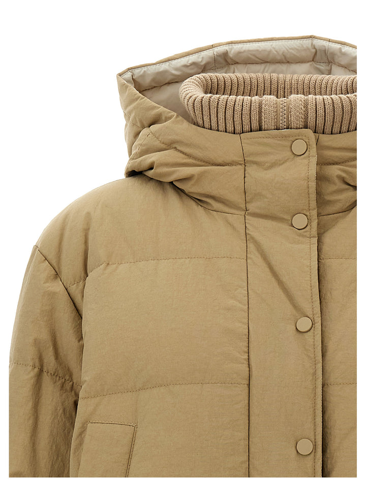 Hooded Knit Insert Down Jacket Giacche Beige