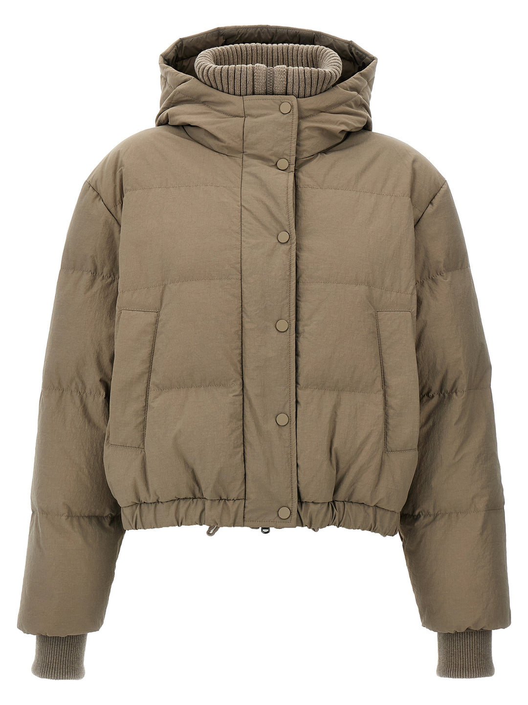 Hooded Knit Insert Down Jacket Giacche Beige