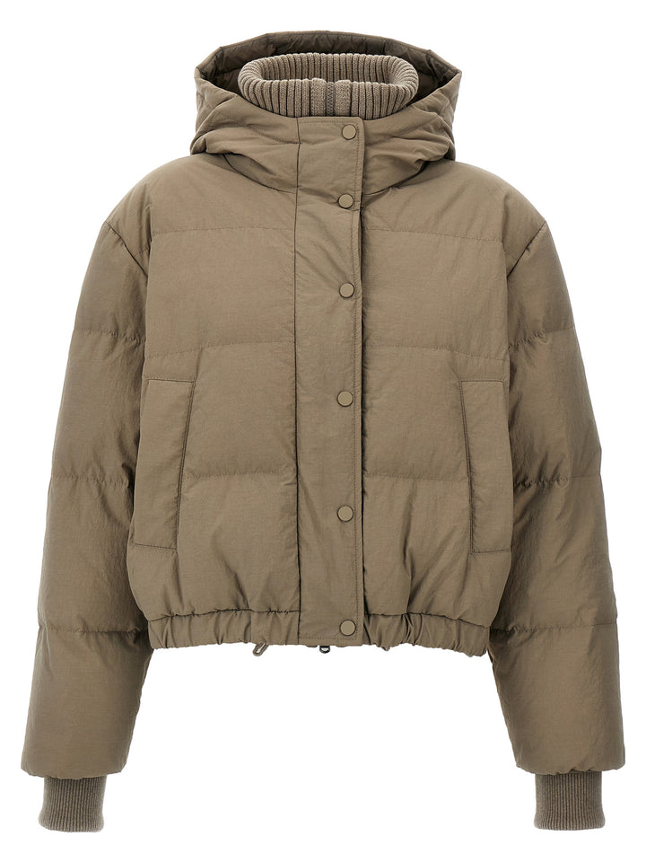 Hooded Knit Insert Down Jacket Giacche Beige