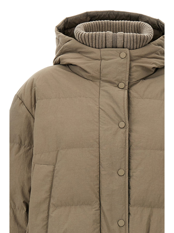 Hooded Knit Insert Down Jacket Giacche Beige