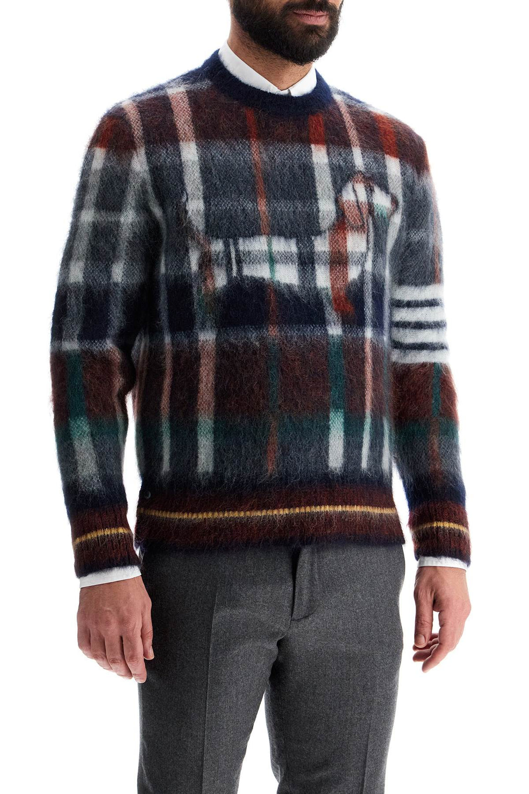 Pullover In Mohair Spazzolato Tartan