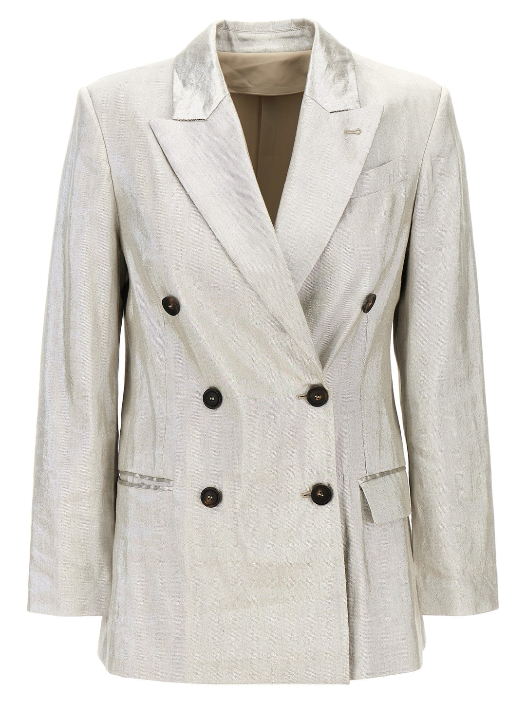 Laminated Double-Breasted Blazer Blazer And Suits Silver