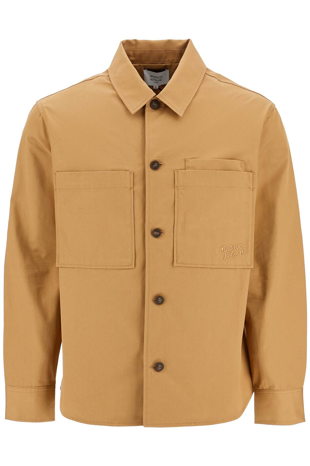 Camicia In Cotone Chino Beige Minimalista Con Bottoni E Tasche Applicate