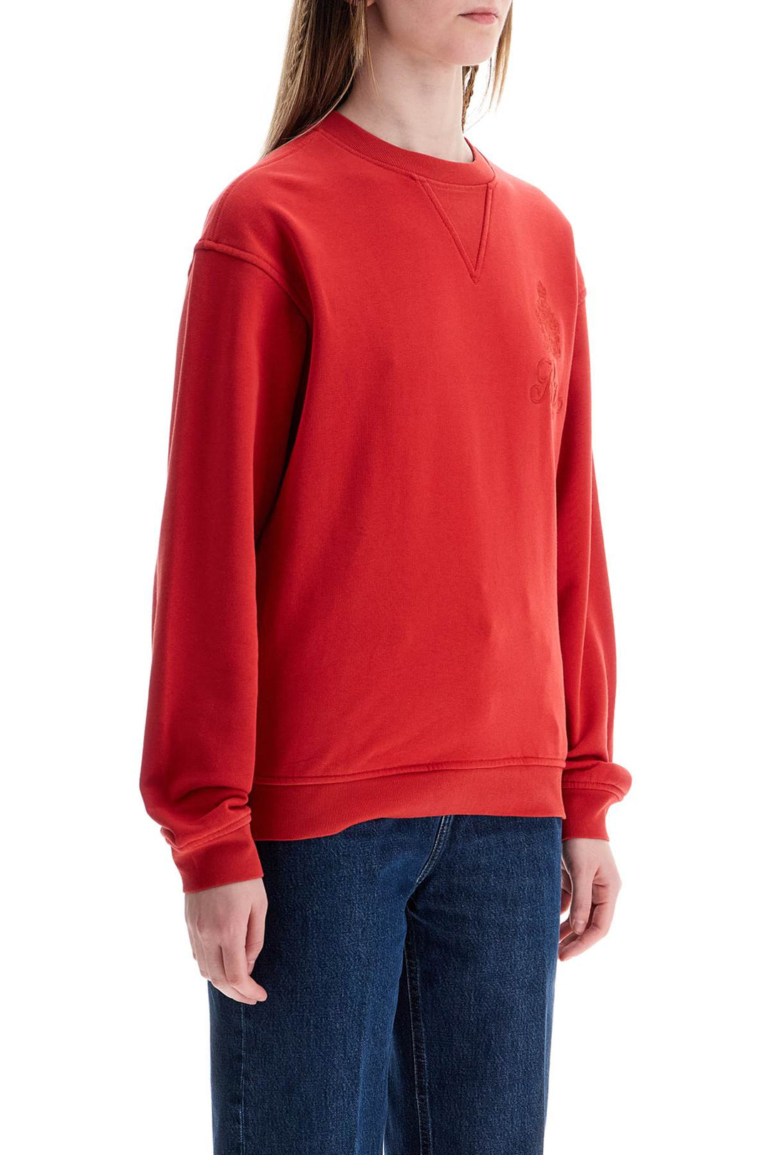 Maglione In Cotone Rosso Con Ricamo Logo