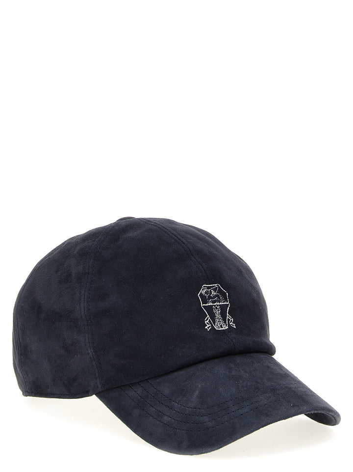 Suede Cap With Logo Embroidery Cappelli Blu