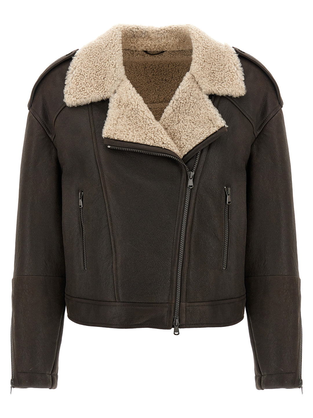 Shearling Leather Jacket Pellicce Marrone