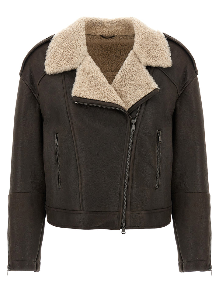 Shearling Leather Jacket Pellicce Marrone