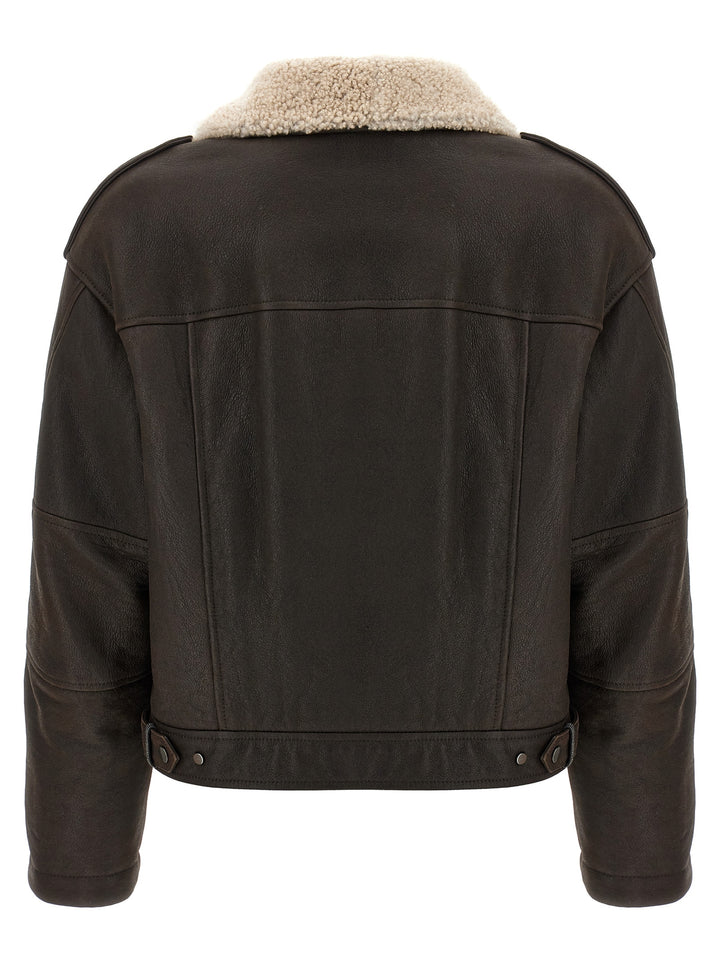 Shearling Leather Jacket Pellicce Marrone