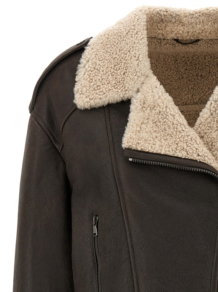 Shearling Leather Jacket Pellicce Marrone