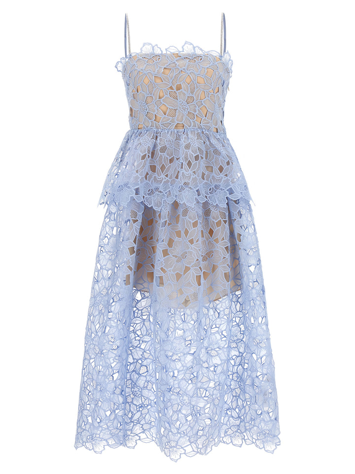 Blue Organza Lace Midi Abiti Celeste