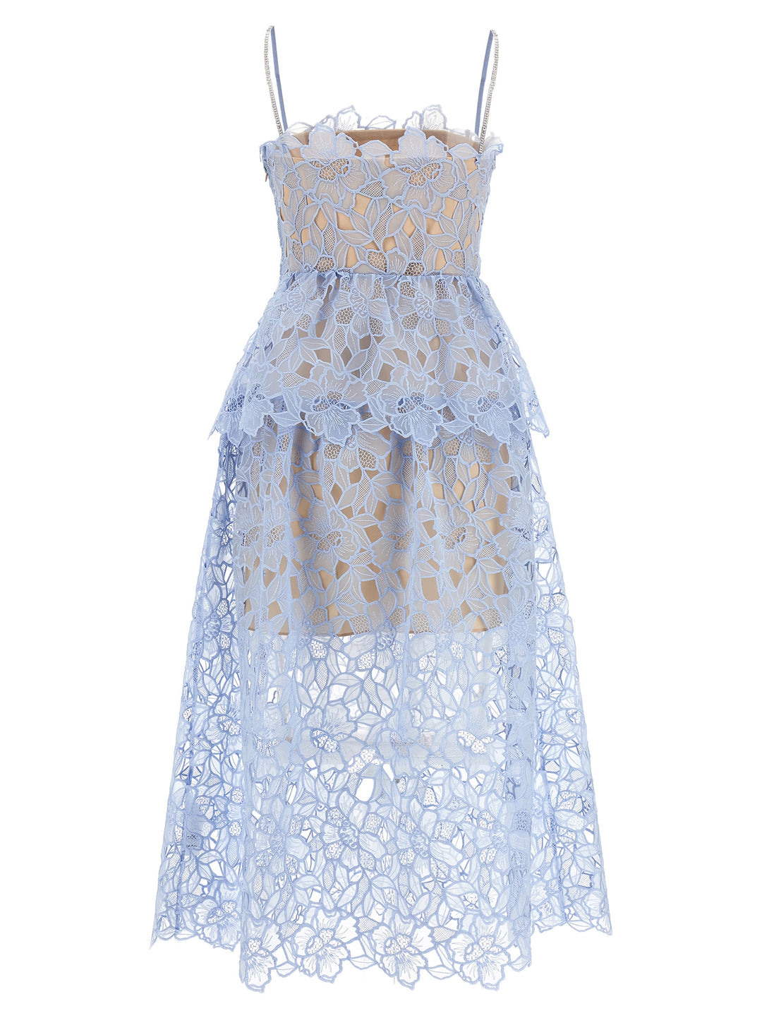 Blue Organza Lace Midi Abiti Celeste