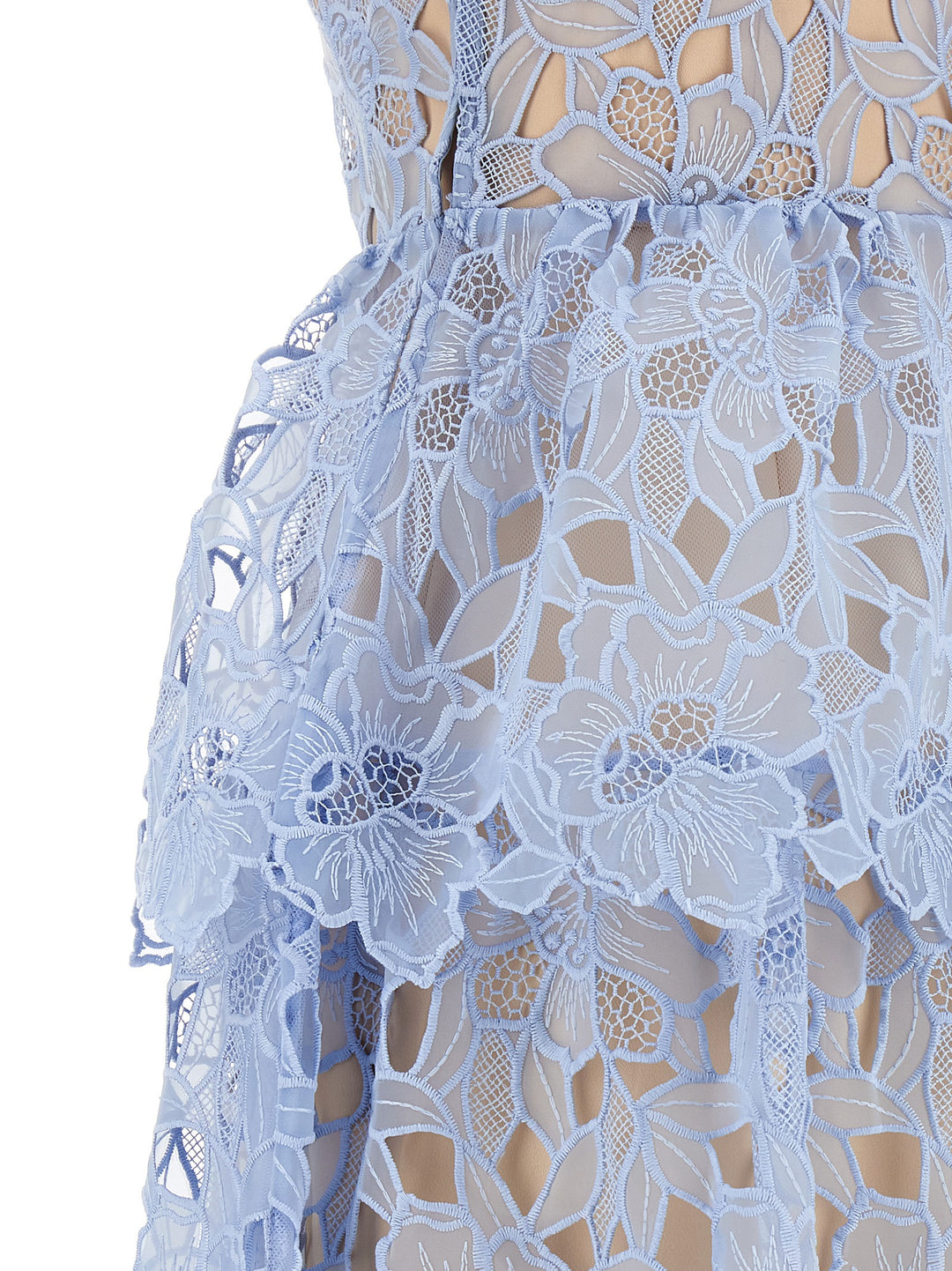 Blue Organza Lace Midi Abiti Celeste