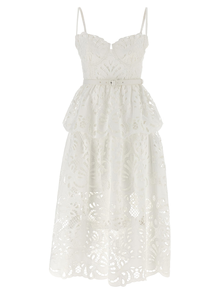 White Cotton Lace Tiered Midi Abiti Bianco