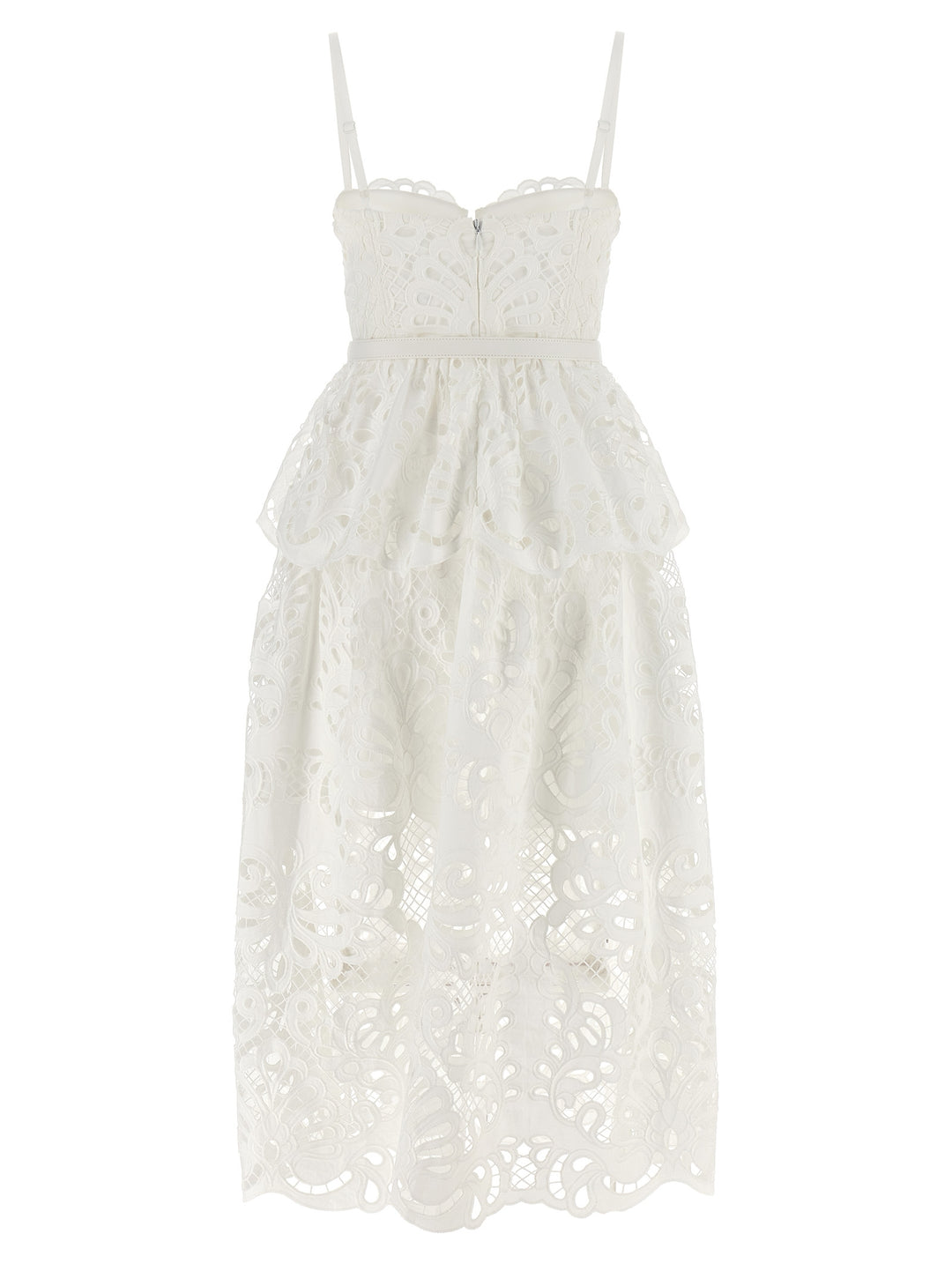 White Cotton Lace Tiered Midi Abiti Bianco