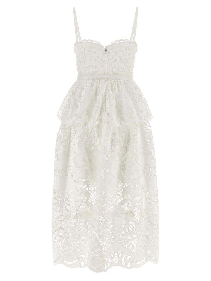 White Cotton Lace Tiered Midi Abiti Bianco