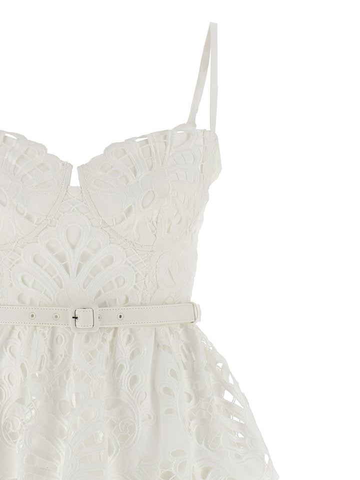 White Cotton Lace Tiered Midi Abiti Bianco