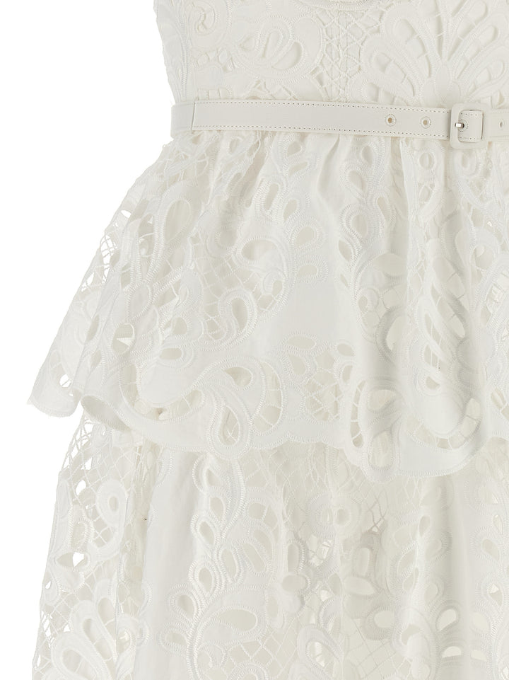 White Cotton Lace Tiered Midi Abiti Bianco