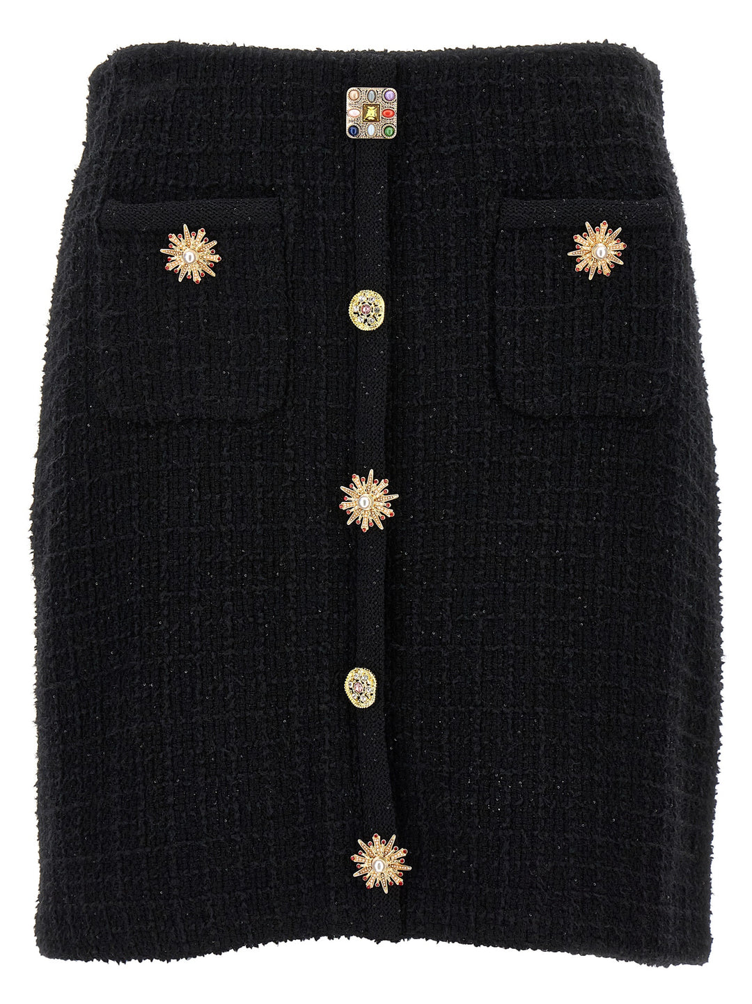 Black Jewel Button Knit Mini Gonne Nero