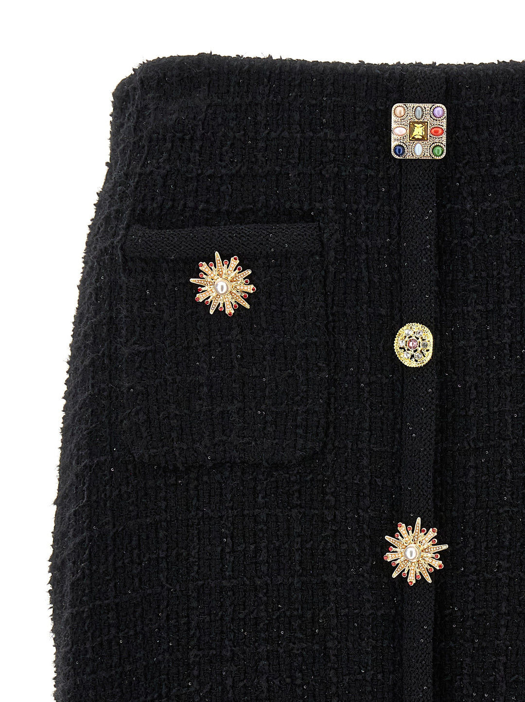 Black Jewel Button Knit Mini Gonne Nero