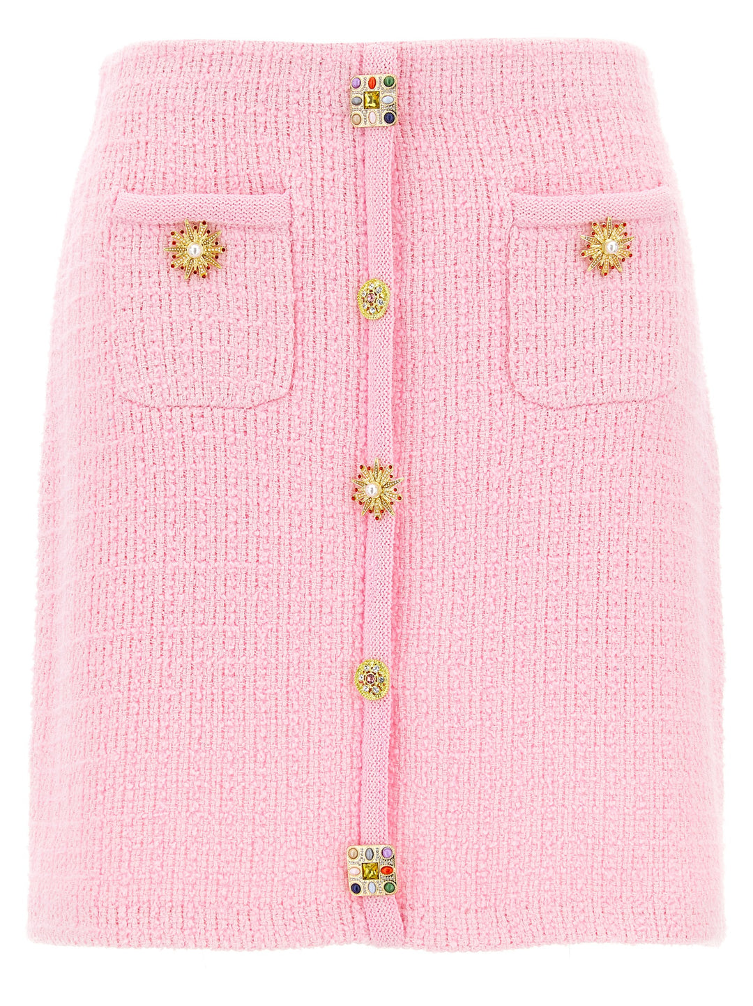 Pink Jewel Button Knit Mini Gonne Rosa